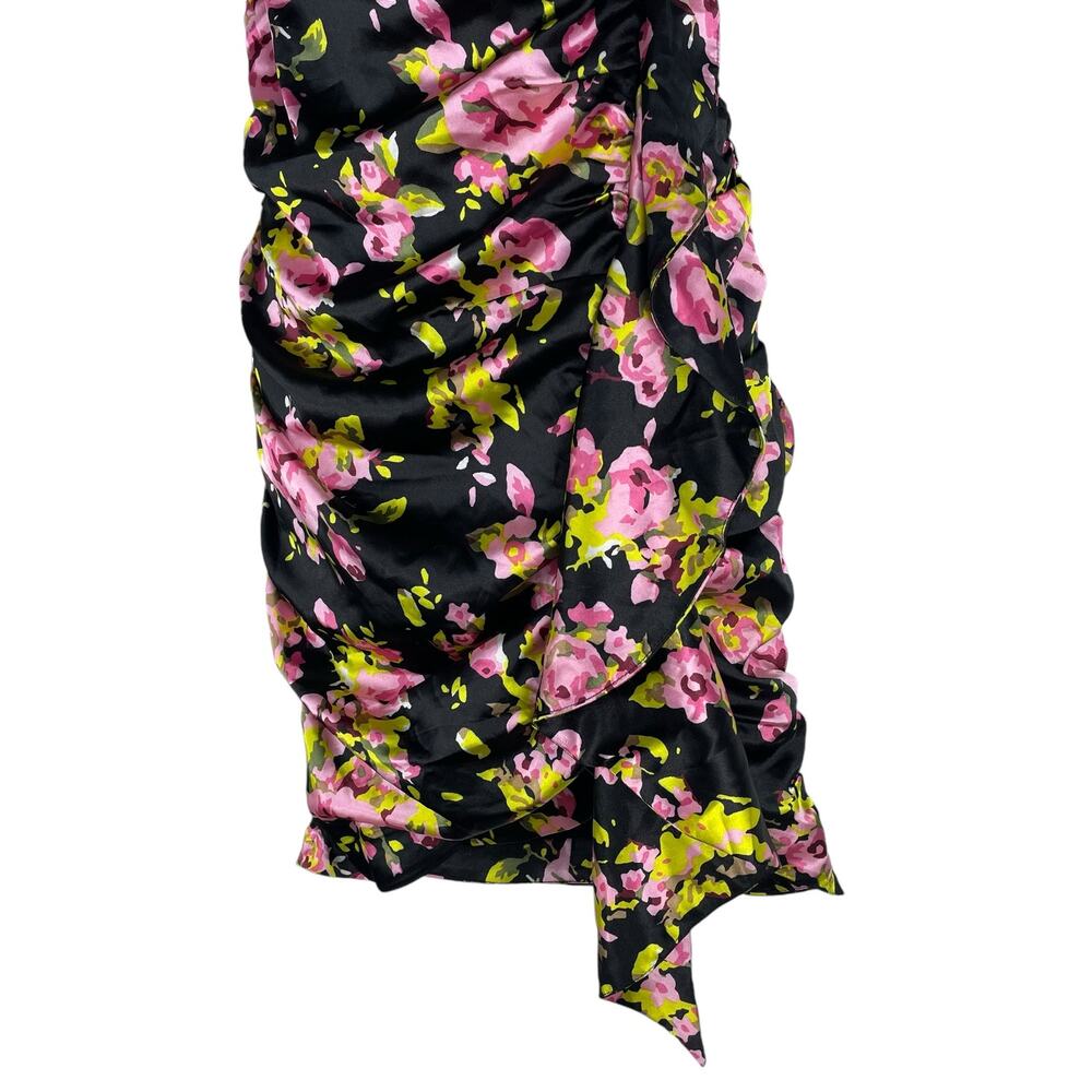 Likely Asta Floral Print Satin Mini Dress Ruffle Side Ruch Size 6 - Picture 7 of 12